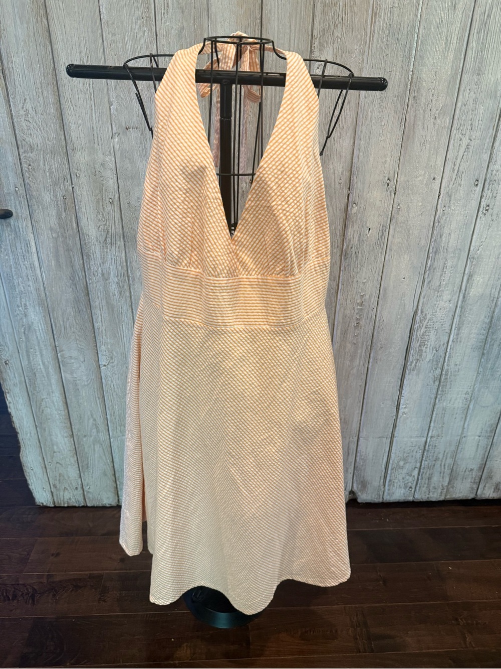Legacy Collection Orange & White Seersucker Halter-Style Dress